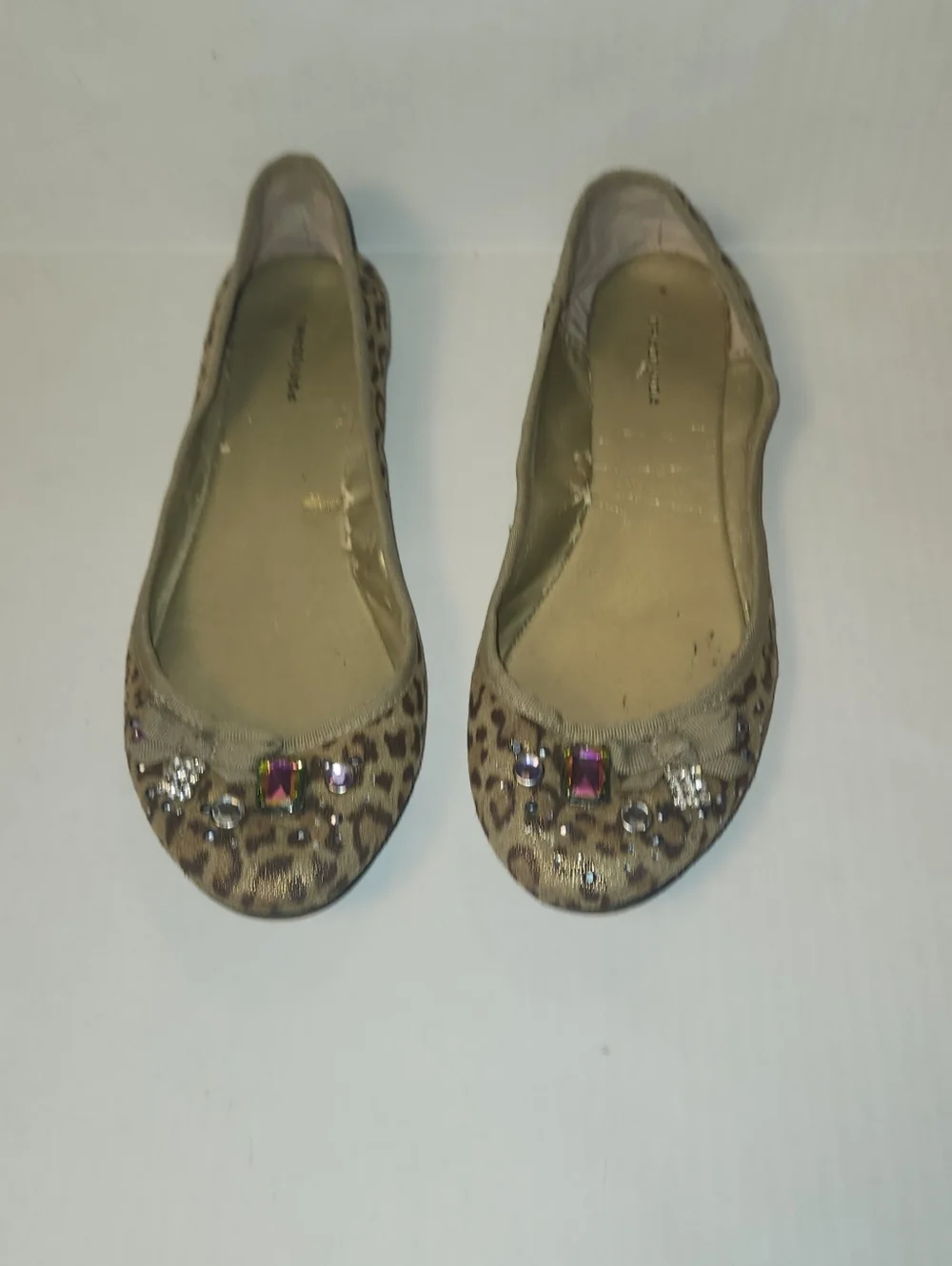 VTG Y2k Forever 21 Gold Leopard Embellished Gems Jewels Bow Ballet Flats 8 EUC